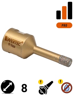 Koronka do gresu Wertec o średnicy 8mm do wiercenia na sucho przy użyciu szlifierki kątowej.