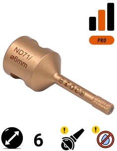 Koronka do gresu Nozar o średnicy 6mm do wiercenia na sucho przy użyciu szlifierki kątowej.