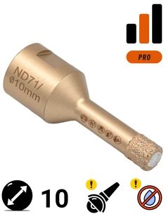 Koronka do gresu Nozar o średnicy 10mm do wiercenia na sucho przy użyciu szlifierki kątowej.