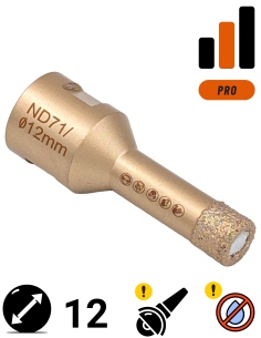 Koronka do gresu Nozar o średnicy 12mm do wiercenia na sucho przy użyciu szlifierki kątowej.