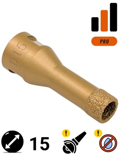 Koronka do gresu Nozar o średnicy 15mm do wiercenia na sucho przy użyciu szlifierki kątowej.