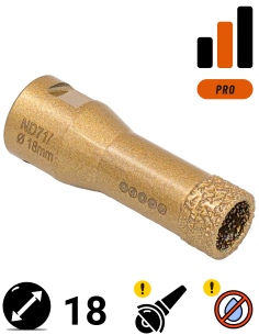 Koronka do gresu Nozar o średnicy 18mm do wiercenia na sucho przy użyciu szlifierki kątowej.