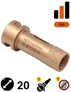 Koronka do gresu Nozar o średnicy 20mm do wiercenia na sucho przy użyciu szlifierki kątowej.