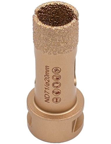 Koronka do gresu Nozar o średnicy 20mm do wiercenia na sucho przy użyciu szlifierki kątowej.