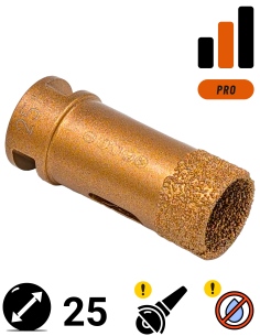 Koronka do gresu Nozar o średnicy 25mm do wiercenia na sucho przy użyciu szlifierki kątowej.