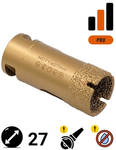 Koronka do gresu Nozar o średnicy 27mm do wiercenia na sucho przy użyciu szlifierki kątowej.