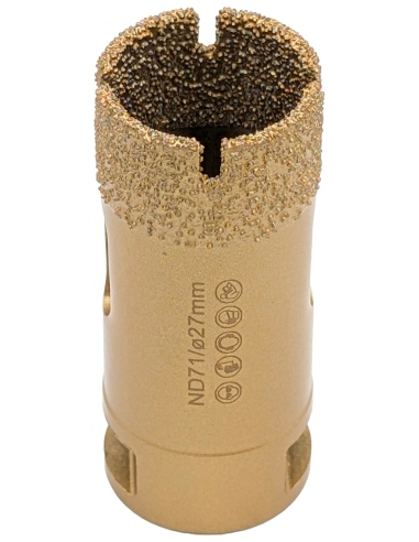 Koronka do gresu Nozar o średnicy 27mm do wiercenia na sucho przy użyciu szlifierki kątowej.