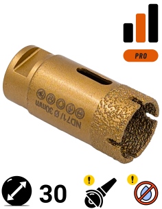 Koronka do gresu Nozar o średnicy 30mm do wiercenia na sucho przy użyciu szlifierki kątowej.