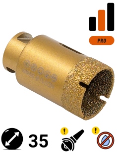Koronka do gresu Nozar o średnicy 35mm do wiercenia na sucho przy użyciu szlifierki kątowej.