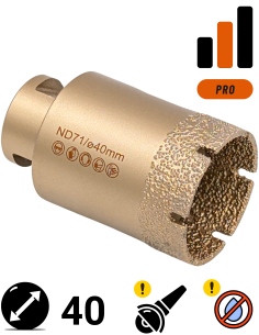 Koronka do gresu Nozar o średnicy 40mm do wiercenia na sucho przy użyciu szlifierki kątowej.