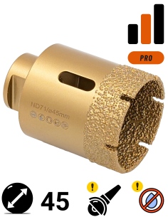 Koronka do gresu Nozar o średnicy 45mm do wiercenia na sucho przy użyciu szlifierki kątowej.