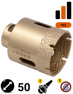 Koronka do gresu Nozar o średnicy 50mm do wiercenia na sucho przy użyciu szlifierki kątowej.