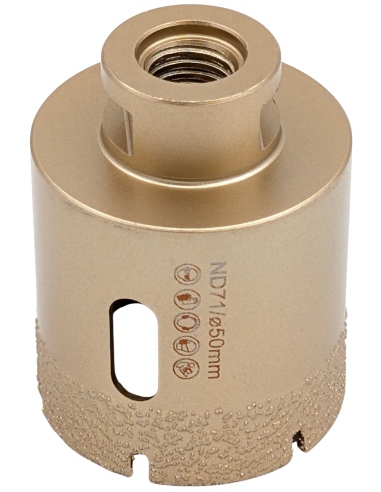 Koronka do gresu Nozar o średnicy 50mm do wiercenia na sucho przy użyciu szlifierki kątowej.