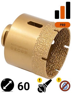 Koronka do gresu Nozar o średnicy 60mm do wiercenia na sucho przy użyciu szlifierki kątowej.