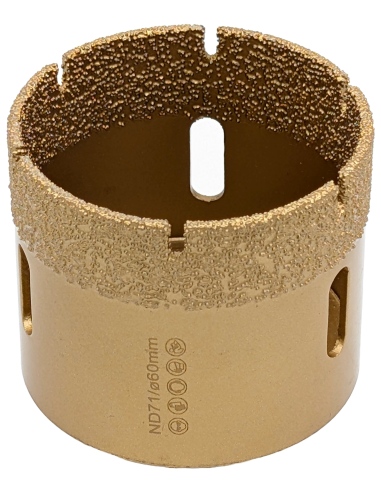 Koronka do gresu Nozar o średnicy 60mm do wiercenia na sucho przy użyciu szlifierki kątowej.