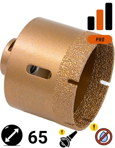 Koronka do gresu Nozar o średnicy 65mm do wiercenia na sucho przy użyciu szlifierki kątowej.