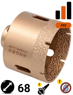 Koronka do gresu Nozar o średnicy 68mm do wiercenia na sucho przy użyciu szlifierki kątowej.