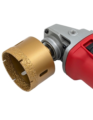 Koronka do gresu Nozar o średnicy 75mm do wiercenia na sucho przy użyciu szlifierki kątowej.