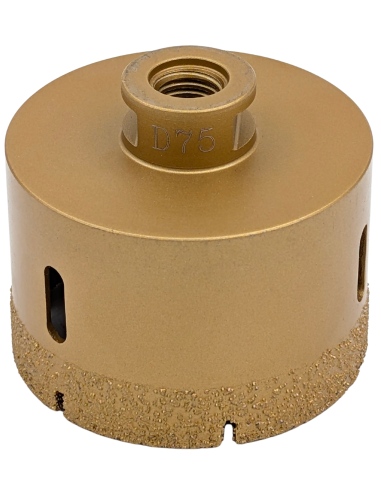 Koronka do gresu Nozar o średnicy 75mm do wiercenia na sucho przy użyciu szlifierki kątowej.