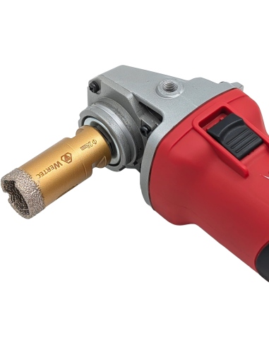 Koronka do gresu Wertec o średnicy 28mm do wiercenia na sucho przy użyciu szlifierki kątowej. Koronka do gresu Wertec o średnicy 28mm do wiercenia na sucho przy użyciu szlifierki kątowej.