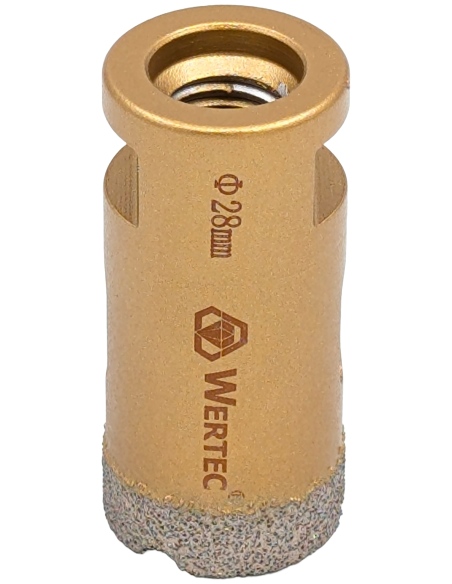 Koronka do gresu Wertec o średnicy 28mm do wiercenia na sucho przy użyciu szlifierki kątowej.