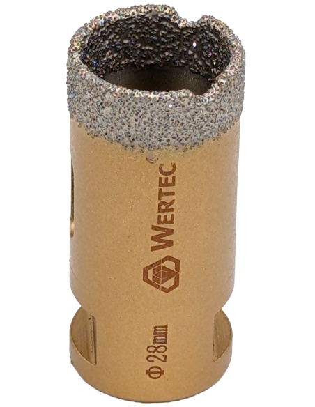 Koronka do gresu Wertec o średnicy 28mm do wiercenia na sucho przy użyciu szlifierki kątowej.