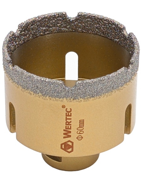 Koronka do gresu Wertec o średnicy 60mm do wiercenia na sucho przy użyciu szlifierki kątowej.