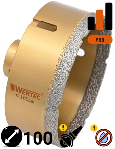 Koronka do gresu Wertec o średnicy 100mm do wiercenia na sucho przy użyciu szlifierki kątowej.