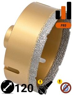 Koronka do gresu Wertec o średnicy 120mm do wiercenia na sucho przy użyciu szlifierki kątowej.