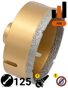Koronka do gresu Wertec o średnicy 125mm do wiercenia na sucho przy użyciu szlifierki kątowej.