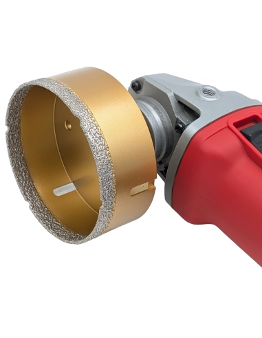 Koronka do gresu Wertec o średnicy 85mm do wiercenia na sucho przy użyciu szlifierki kątowej.
