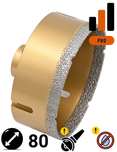 Koronka do gresu Wertec o średnicy 80mm do wiercenia na sucho przy użyciu szlifierki kątowej.