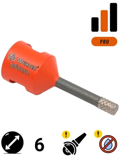 Koronka do gresu Wertec Matrix o średnicy 6mm do wiercenia na sucho przy użyciu szlifierki kątowej.