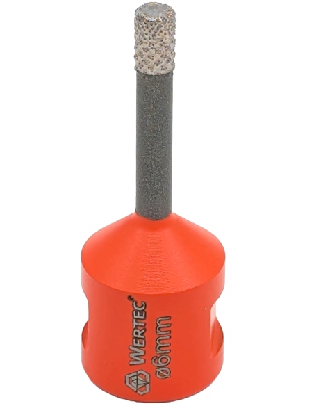 Koronka do gresu Wertec Matrix o średnicy 6mm do wiercenia na sucho przy użyciu szlifierki kątowej.