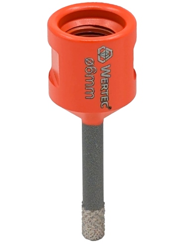 Koronka do gresu Wertec Matrix o średnicy 6mm do wiercenia na sucho przy użyciu szlifierki kątowej. Koronka do gresu Wertec Matrix o średnicy 6mm do wiercenia na sucho przy użyciu szlifierki kątowej.