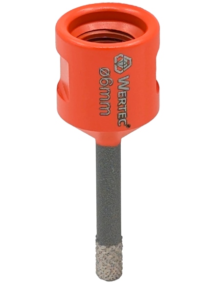 Koronka do gresu Wertec Matrix o średnicy 6mm do wiercenia na sucho przy użyciu szlifierki kątowej.