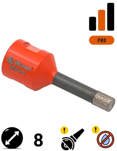 Koronka do gresu Wertec Matrix o średnicy 8mm do wiercenia na sucho przy użyciu szlifierki kątowej.