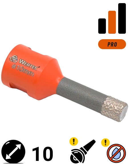 Koronka do gresu Wertec Matrix o średnicy 10mm do wiercenia na sucho przy użyciu szlifierki kątowej.