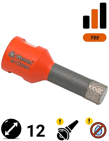 Koronka do gresu Wertec Matrix o średnicy 12mm do wiercenia na sucho przy użyciu szlifierki kątowej.
