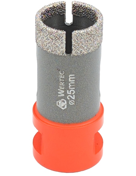 Koronka do gresu Wertec Matrix o średnicy 25mm do wiercenia na sucho przy użyciu szlifierki kątowej.