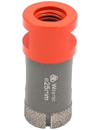 Koronka do gresu Wertec Matrix o średnicy 25mm do wiercenia na sucho przy użyciu szlifierki kątowej. Koronka do gresu Wertec Matrix o średnicy 25mm do wiercenia na sucho przy użyciu szlifierki kątowej.