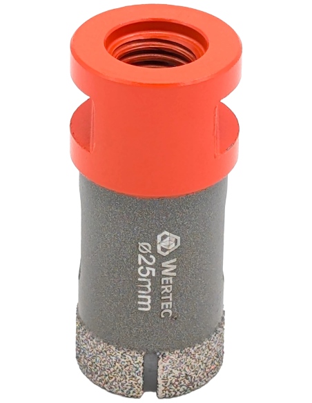 Koronka do gresu Wertec Matrix o średnicy 25mm do wiercenia na sucho przy użyciu szlifierki kątowej.