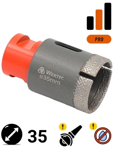 Koronka do gresu Wertec Matrix o średnicy 35mm do wiercenia na sucho przy użyciu szlifierki kątowej.
