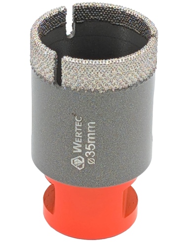 Koronka do gresu Wertec Matrix o średnicy 35mm do wiercenia na sucho przy użyciu szlifierki kątowej. Koronka do gresu Wertec Matrix o średnicy 35mm do wiercenia na sucho przy użyciu szlifierki kątowej.