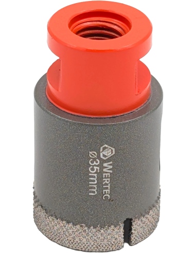 Koronka do gresu Wertec Matrix o średnicy 35mm do wiercenia na sucho przy użyciu szlifierki kątowej. Koronka do gresu Wertec Matrix o średnicy 35mm do wiercenia na sucho przy użyciu szlifierki kątowej.