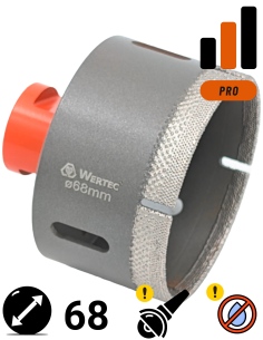 Koronka do gresu Wertec Matrix o średnicy 68mm do wiercenia na sucho przy użyciu szlifierki kątowej.