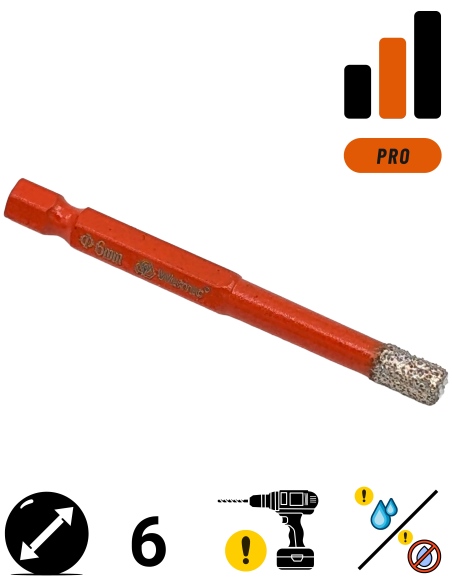 Koronka diamentowa do płytek Wertec o średnicy 6mm.