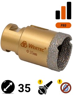 Koronka do gresu Wertec o średnicy 35mm do wiercenia na sucho przy użyciu szlifierki kątowej.