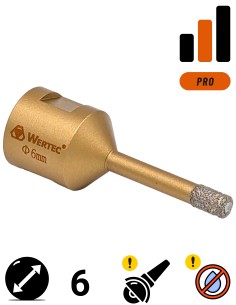Koronka do gresu Wertec o średnicy 6mm do wiercenia na sucho przy użyciu szlifierki kątowej.