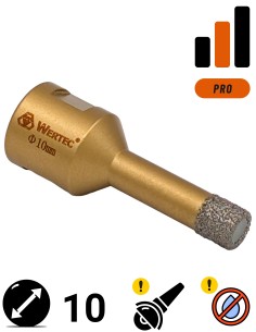 Koronka do gresu Wertec o średnicy 10mm do wiercenia na sucho przy użyciu szlifierki kątowej.